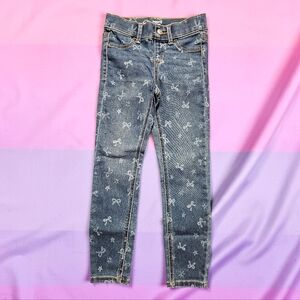 WONDERNATION Blue Denim Jeggings with White Bows All Over. Size 6/6X.